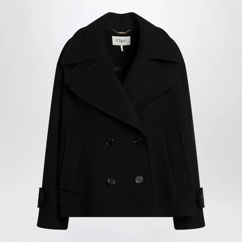 Chloé Double-breasted black coat in wool blend sold by Lord & Taylor