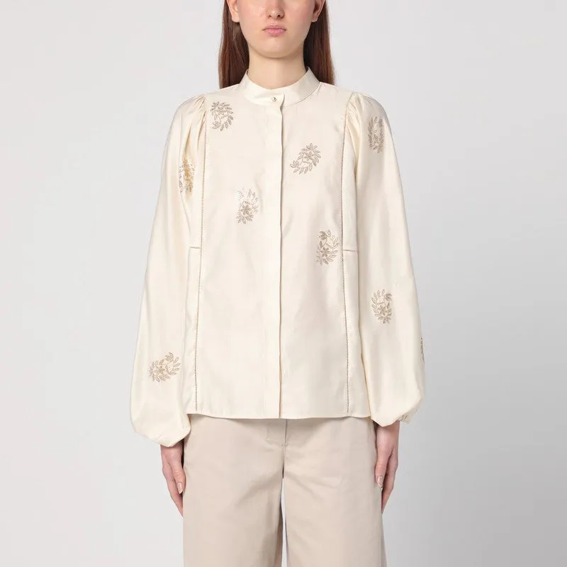 Max Mara Ivory shirt in cotton satin sold by Lord & Taylor
