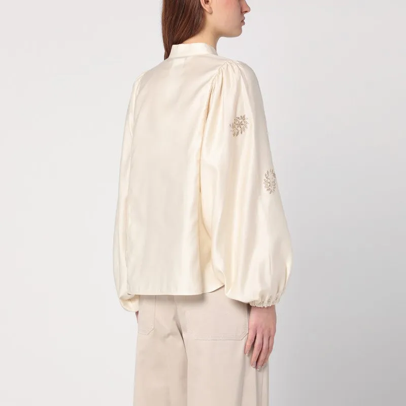 Max Mara Ivory shirt in cotton satin sold by Lord & Taylor product image thumbnail 2