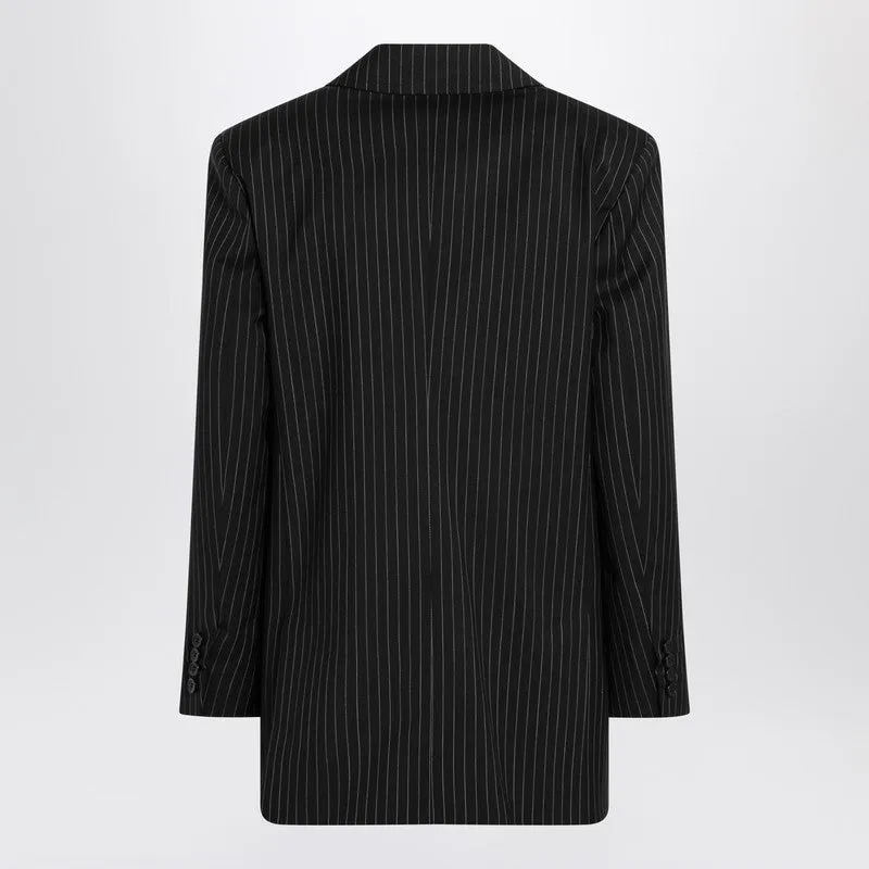 Max Mara Black pinstriped double-breasted wool jacket sold by Lord & Taylor product image thumbnail 2