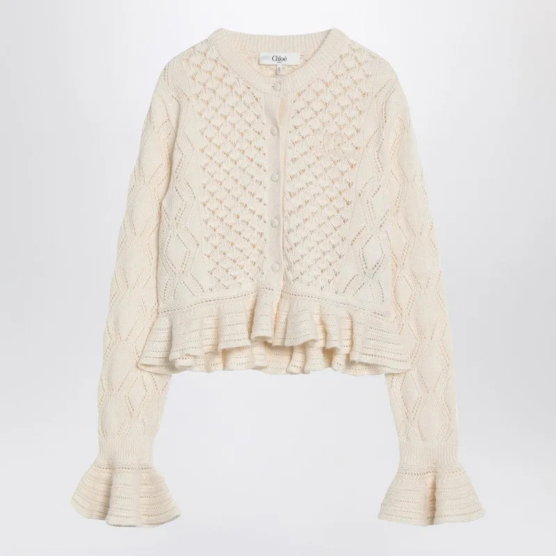 Chloé Latte-colored crochet cardigan in cotton blend sold by Lord & Taylor