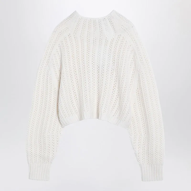 Max Mara White perforated wool and cashmere sweater sold by Lord & Taylor
