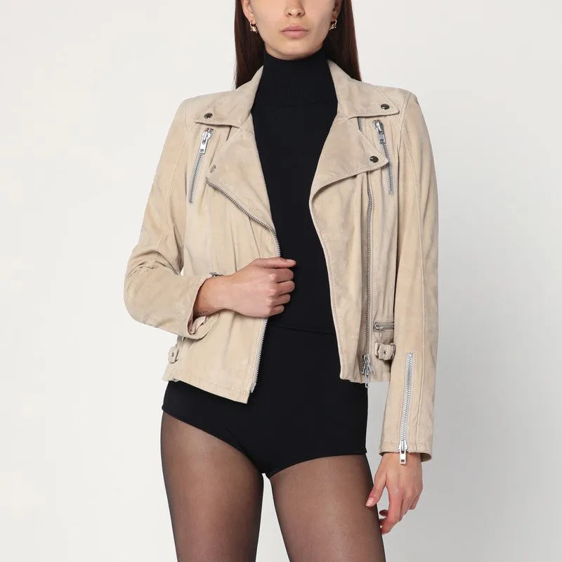 Sword 6644 Beige biker jacket in suede leather sold by Lord & Taylor