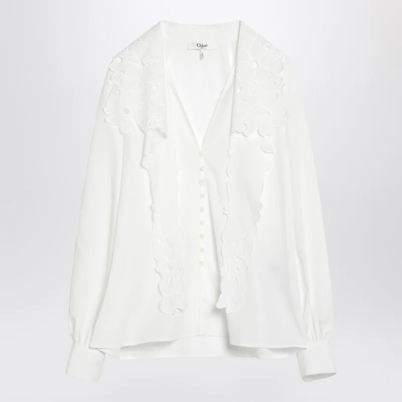 Chloé White shirt with embroidered bow tie sold by Lord & Taylor