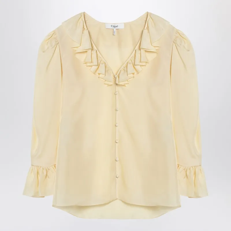 Chloé Light yellow blouse with ruffles in silk sold by Lord & Taylor