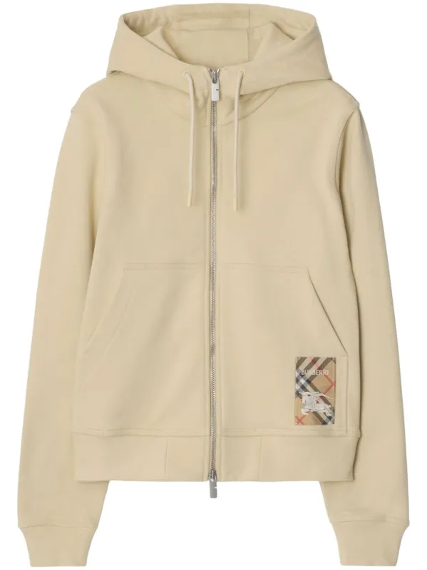 Burberry Cotton zip-up hoodie with check label sold by Lord & Taylor