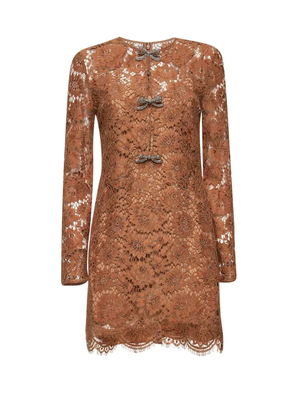 Brown Lace Bow Mini Dress sold by Lord & Taylor