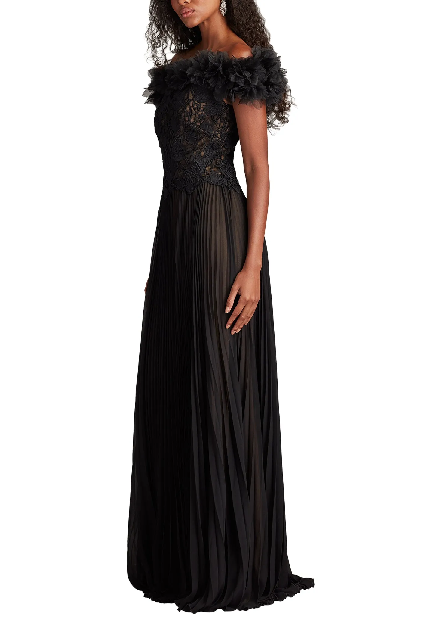 Margaux Off-Shoulder Floral Ruffle Trim Gown BK/ND sold by Lord & Taylor product image thumbnail 4