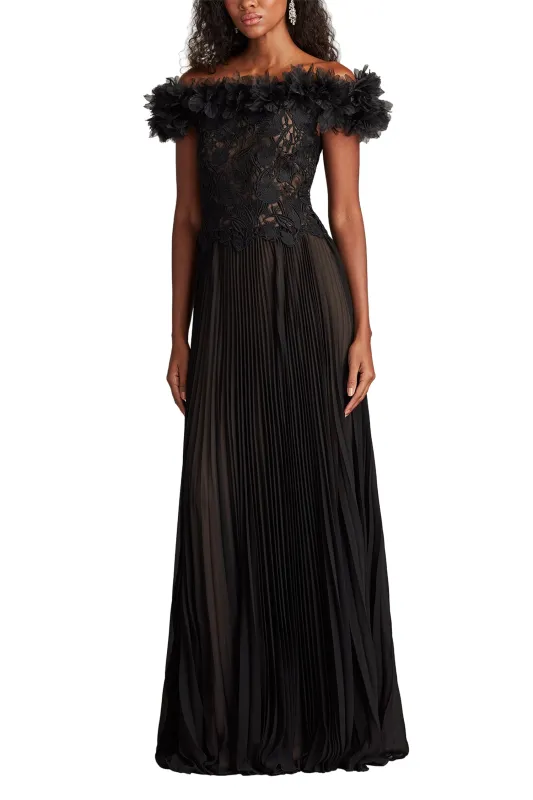 Margaux Off-Shoulder Floral Ruffle Trim Gown BK/ND sold by Lord & Taylor