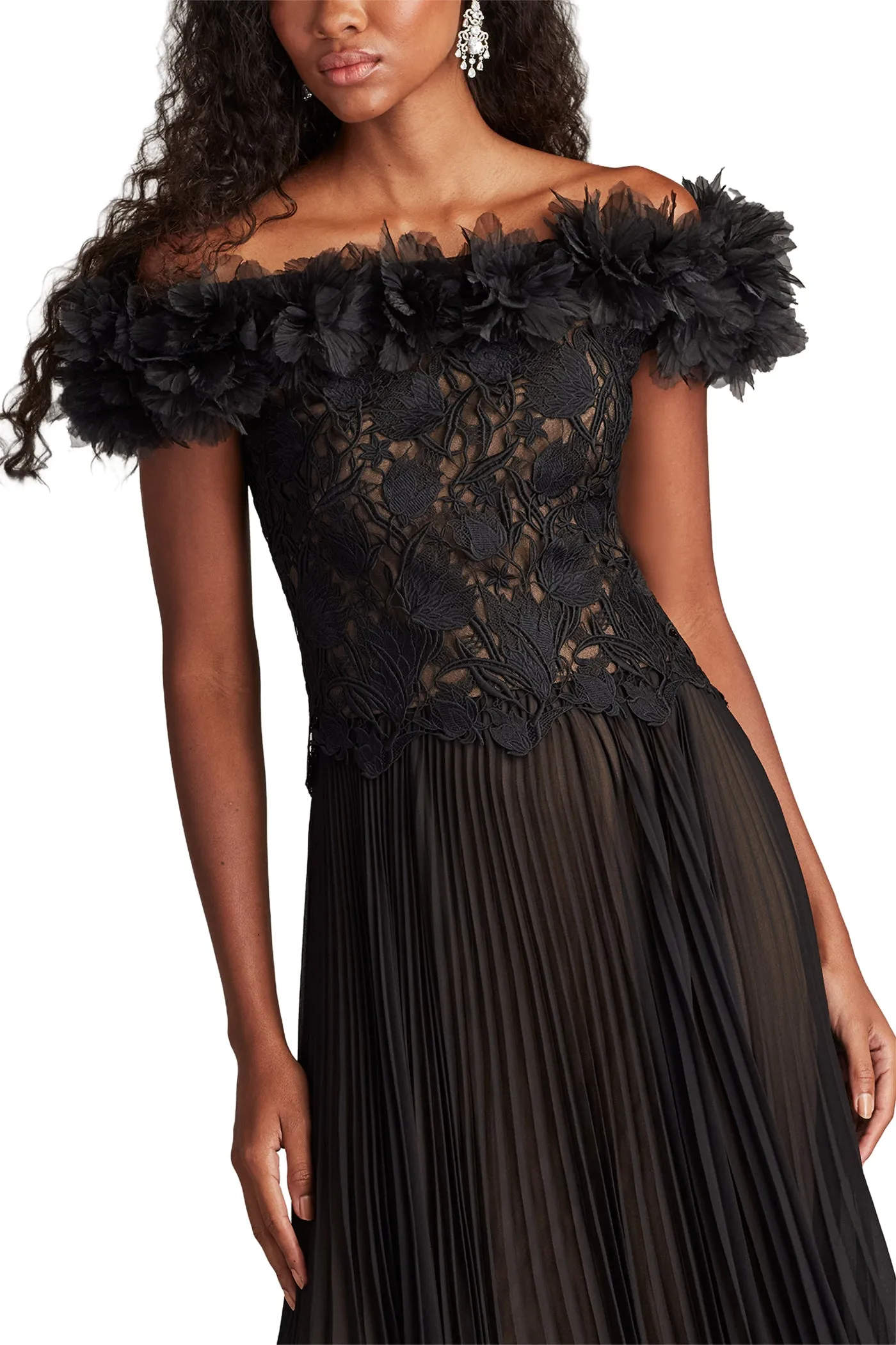 Margaux Off-Shoulder Floral Ruffle Trim Gown BK/ND sold by Lord & Taylor product image thumbnail 5