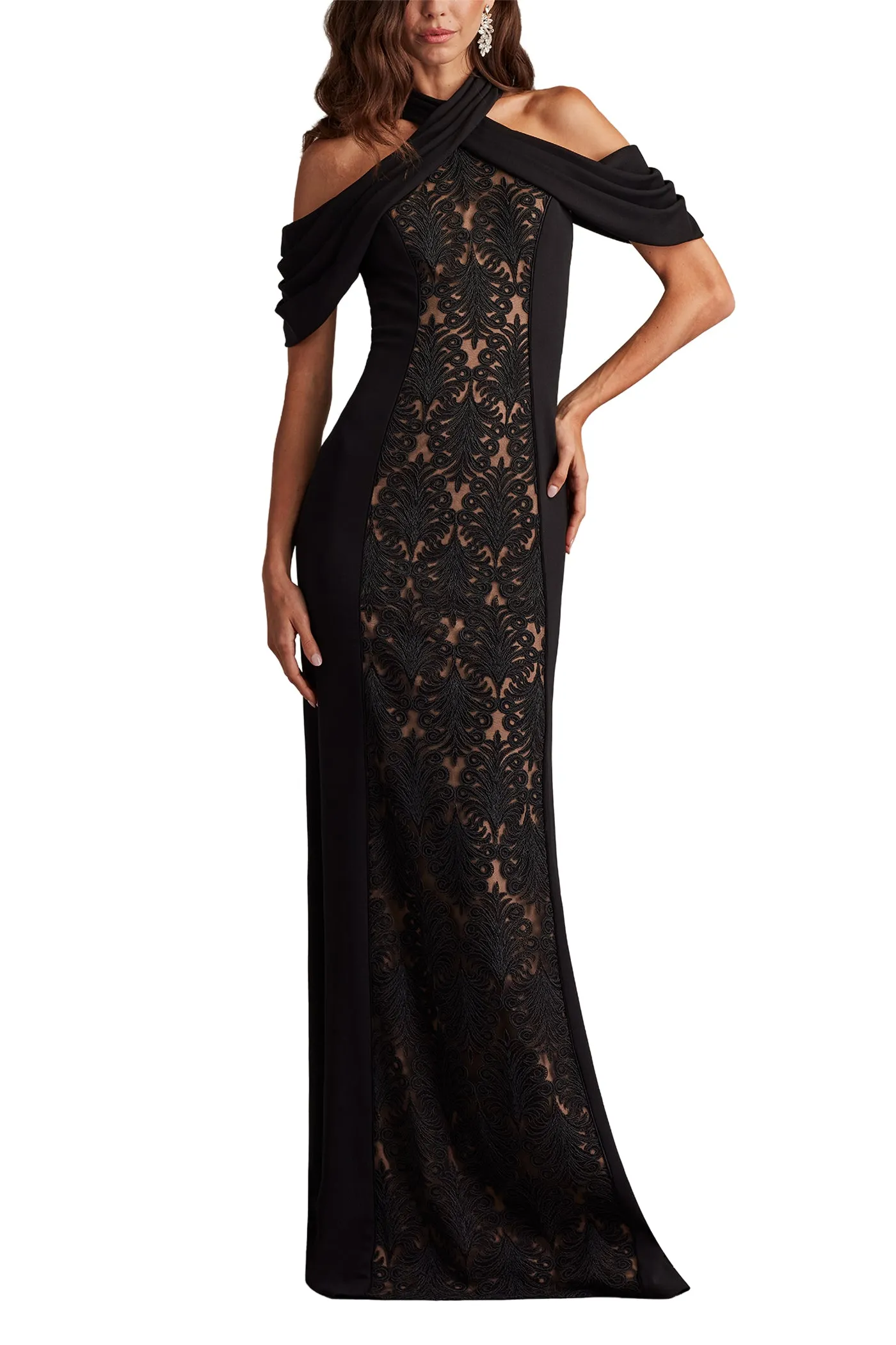 Kato Embroidered Off-Shoulder Halter Gown BK/ND sold by Lord & Taylor product image thumbnail 4