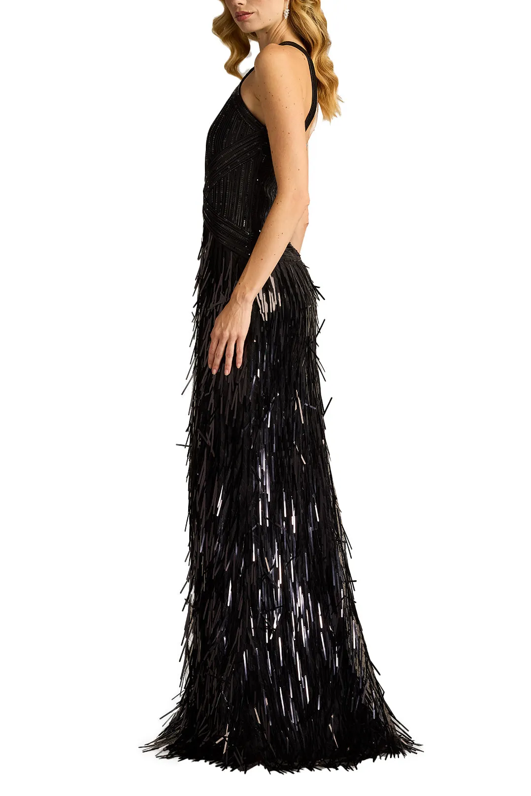 Ares Sequin Fringe Halter Gown BLACK sold by Lord & Taylor product image thumbnail 3