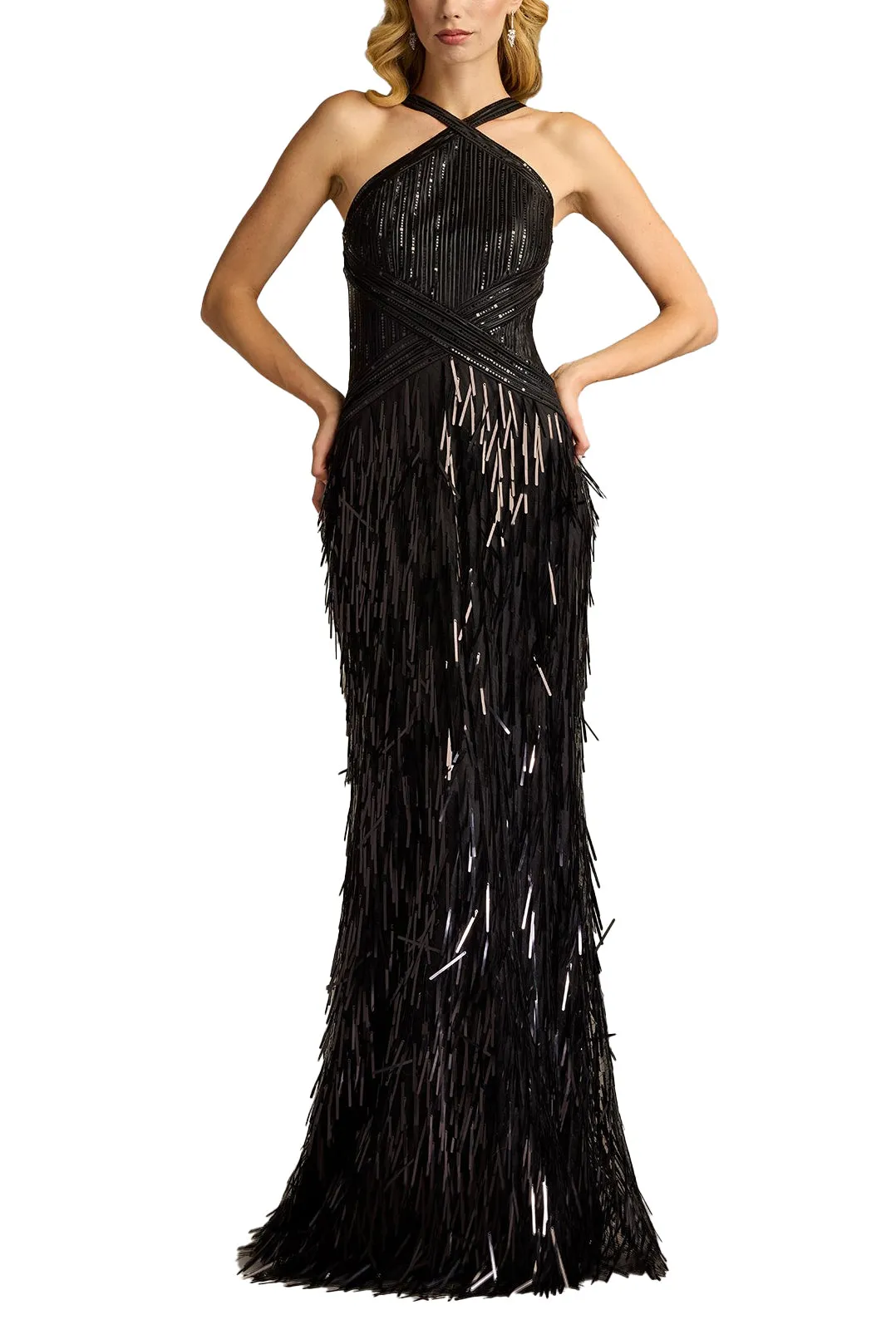 Ares Sequin Fringe Halter Gown BLACK sold by Lord & Taylor product image thumbnail 2