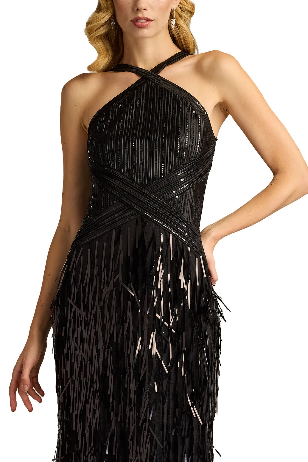 Ares Sequin Fringe Halter Gown BLACK sold by Lord & Taylor product image thumbnail 4