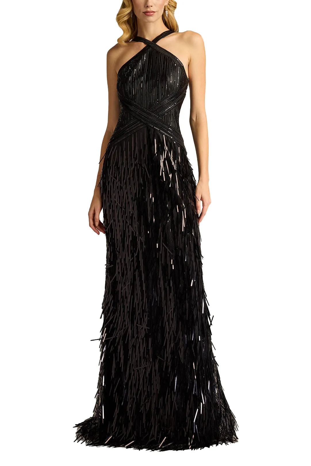 Ares Sequin Fringe Halter Gown BLACK sold by Lord & Taylor product image thumbnail 5