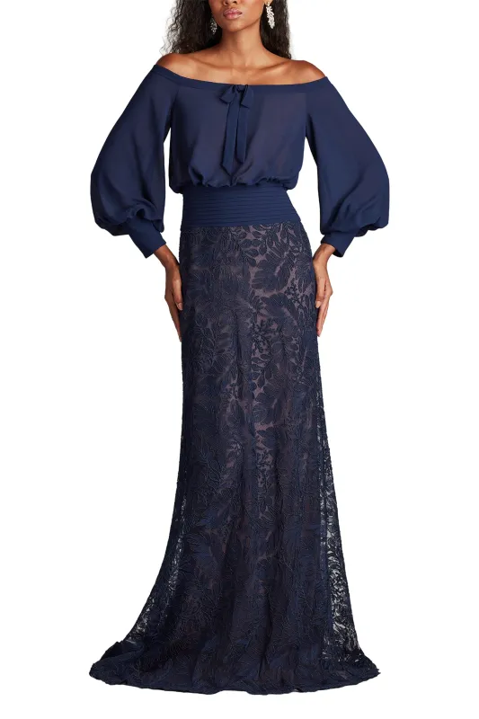 Azura Off-Shoulder Blouson Embroidered Gown NV/ND sold by Lord & Taylor