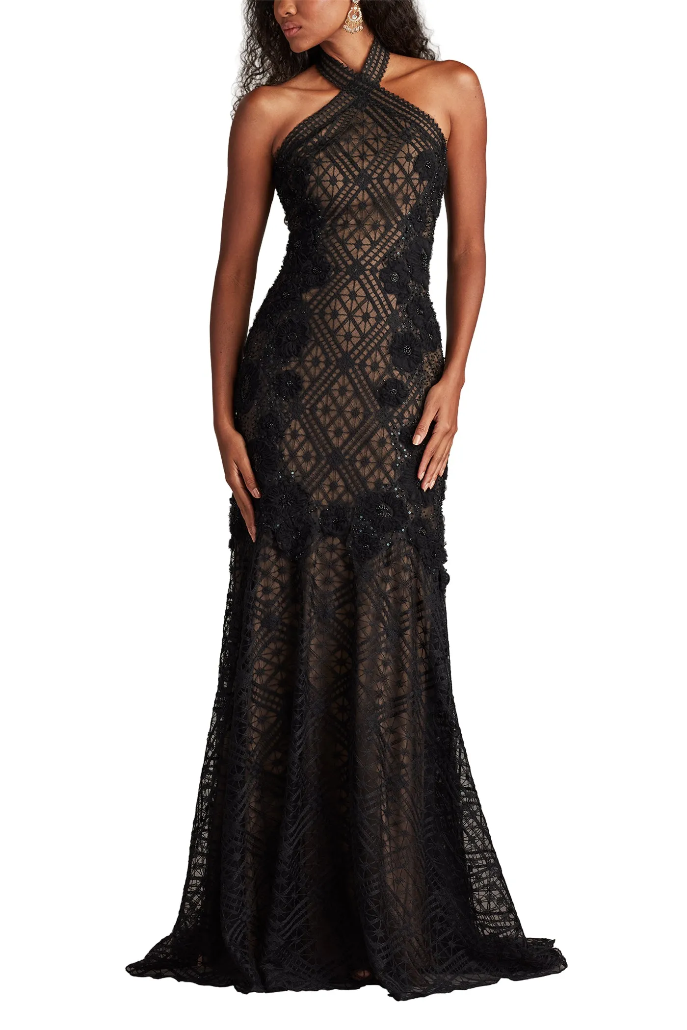 Lakota Embroidered Halter Gown BK/ND sold by Lord & Taylor