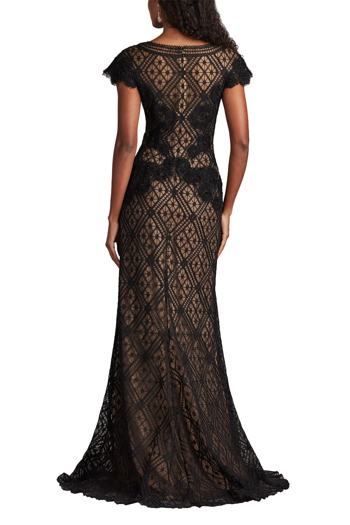 Jasi Embroidered Illusion Gown BK/ND sold by Lord & Taylor