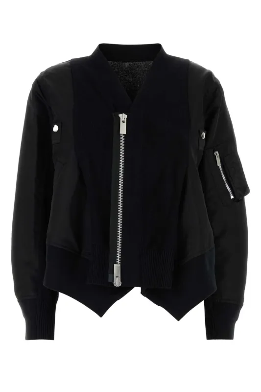 BLACK COTTON BLEND AND NYLON BOMBER JACKET sold by Lord & Taylor