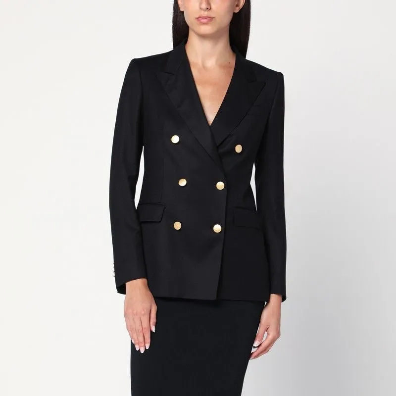 BLACK DOUBLE-BREASTED JACKET IN WOOL AND SILK sold by Lord & Taylor