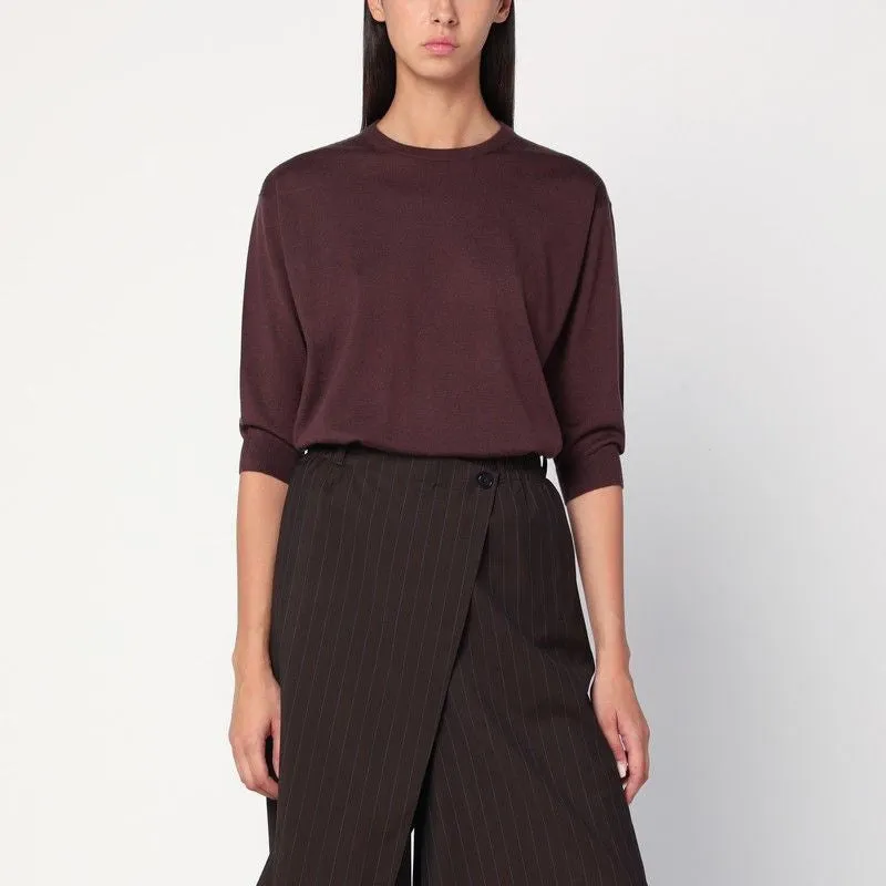SHORT-SLEEVED SWEATER IN ESPRESSO BROWN WOOL sold by Lord & Taylor