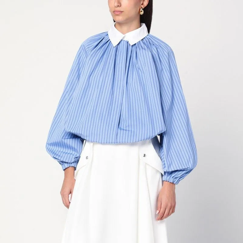 STRIPED BALLOON-SLEEVE SHIRT IN LIGHT BLUE sold by Lord & Taylor