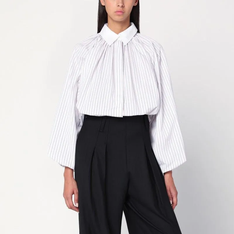 STRIPED BALLOON-SLEEVE SHIRT IN WHITE sold by Lord & Taylor