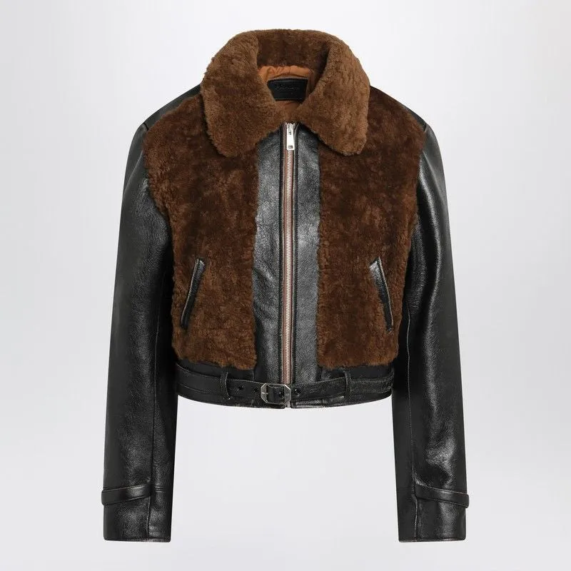 BLACK LEATHER AND SHEEPSKIN JACKET sold by Lord & Taylor