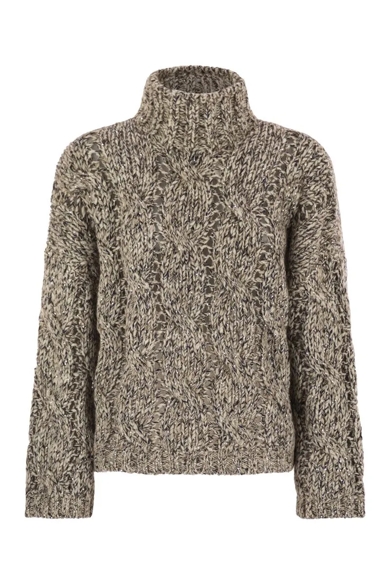 SOFT WOOL, CASHMERE AND MOHAIR TURTLENECK SWEATER WITH BRAIDED DESIGN sold by Lord & Taylor