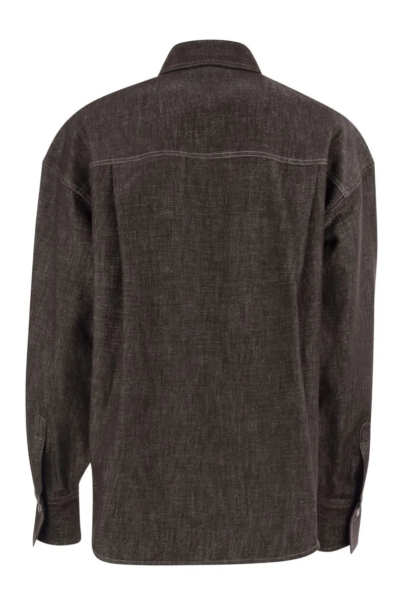 SPARKLING NO-FADE DENIM SHIRT WITH SHINY FLAP DETAIL sold by Lord & Taylor product image thumbnail 2