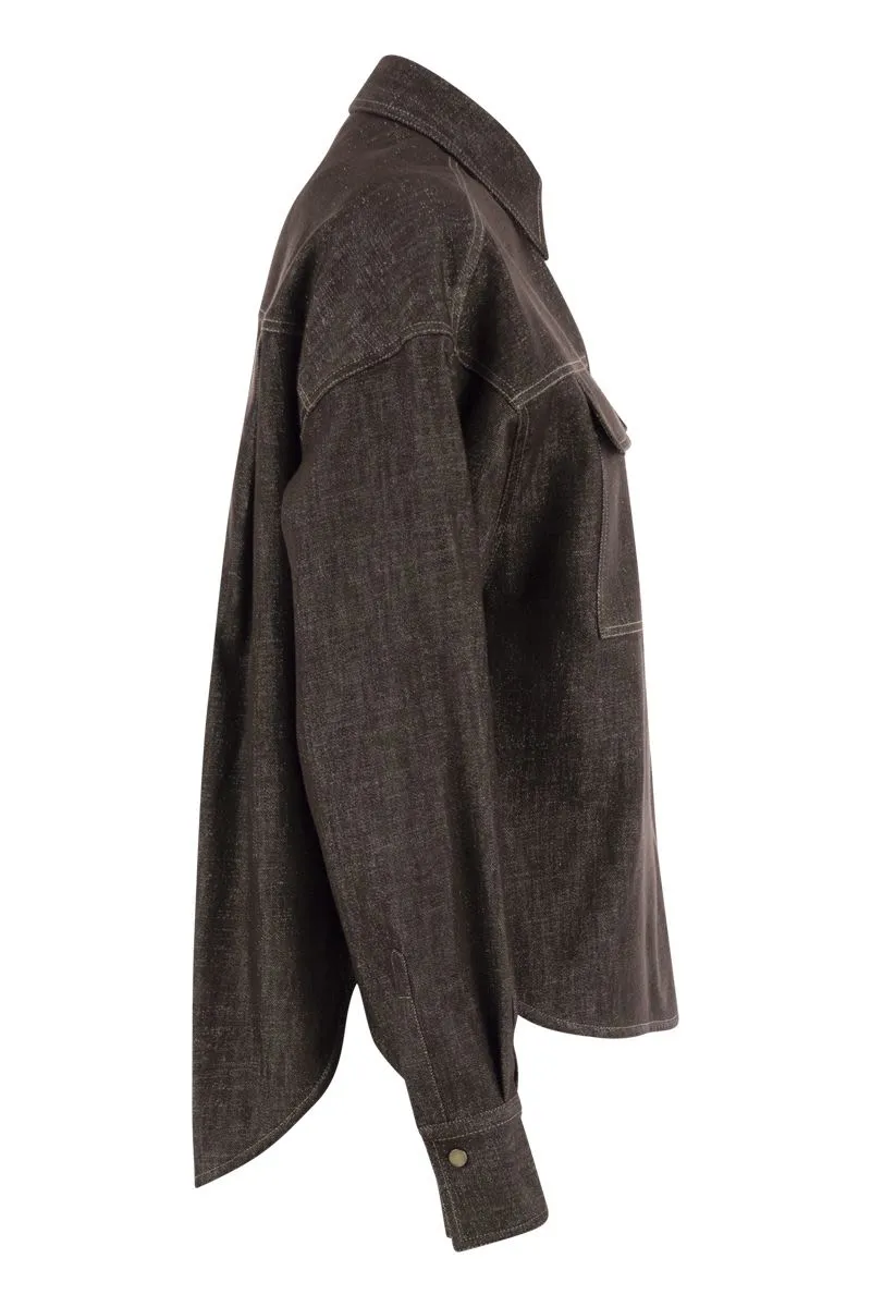 SPARKLING NO-FADE DENIM SHIRT WITH SHINY FLAP DETAIL sold by Lord & Taylor product image thumbnail 3