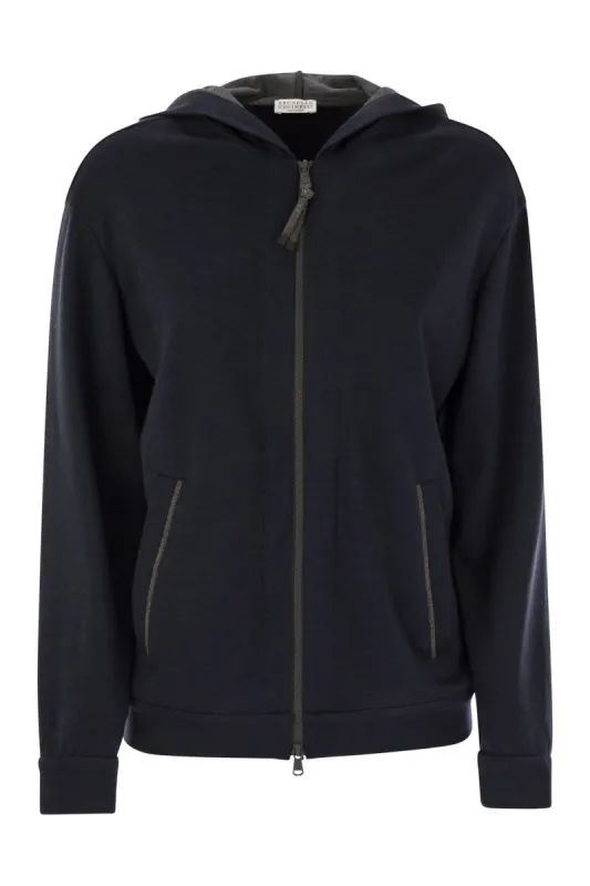 COTTON AND SILK INTERLOCK HOODED TOPWEAR WITH PRECIOUS STRIPE sold by Lord & Taylor