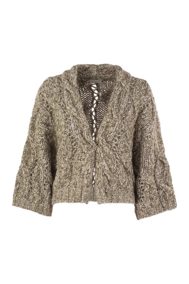 DAZZLING CHINé CARDIGAN IN SOFT WOOL, CASHMERE AND BRAIDED MOHAIR sold by Lord & Taylor