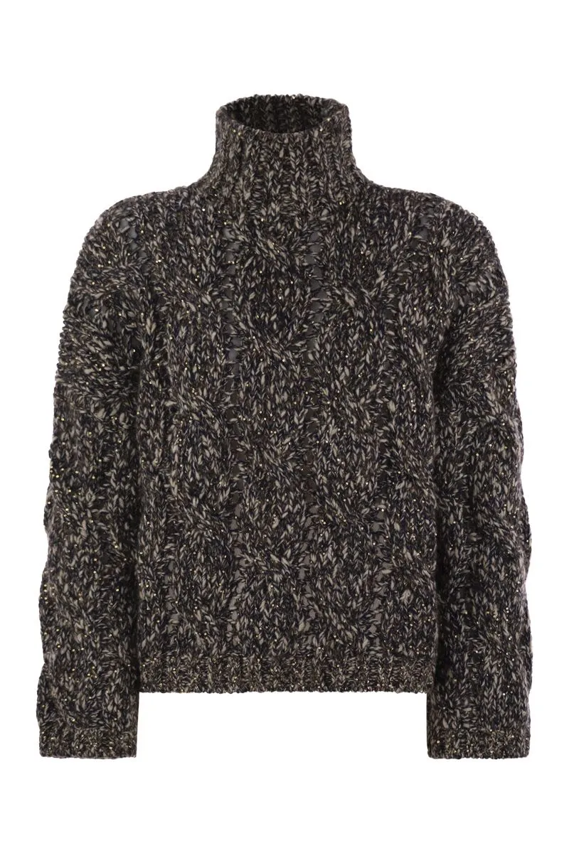 SOFT WOOL, CASHMERE AND MOHAIR TURTLENECK SWEATER WITH BRAIDED DESIGN sold by Lord & Taylor