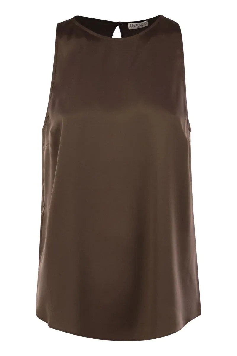 STRETCH SILK SATIN TOP WITH JEWELLERY sold by Lord & Taylor