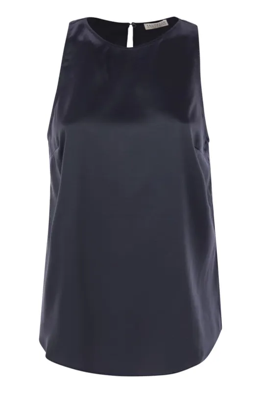 STRETCH SILK SATIN TOP WITH JEWELLERY sold by Lord & Taylor