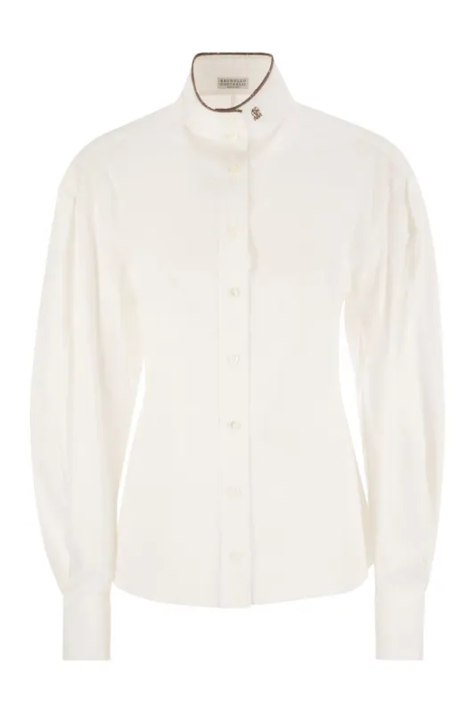 STRETCH COTTON POPLIN SHIRT WITH SHINY COLLAR DETAIL sold by Lord & Taylor