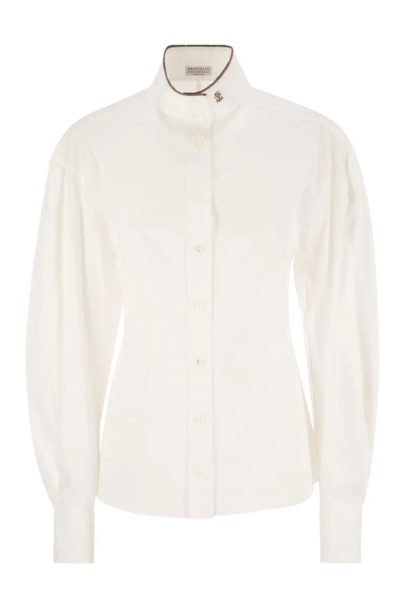 STRETCH COTTON POPLIN SHIRT WITH SHINY COLLAR DETAIL sold by Lord & Taylor
