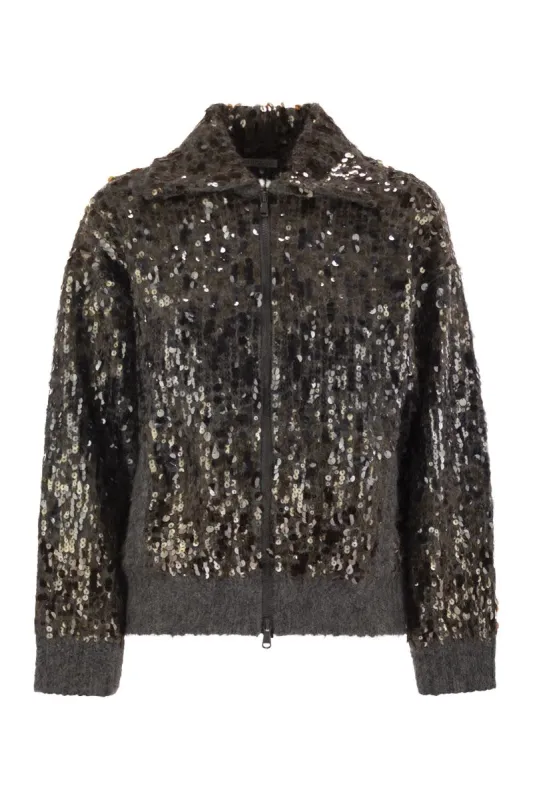 DAZZLING DéGRADé EMBROIDERY MOHAIR AND WOOL CARDIGAN sold by Lord & Taylor