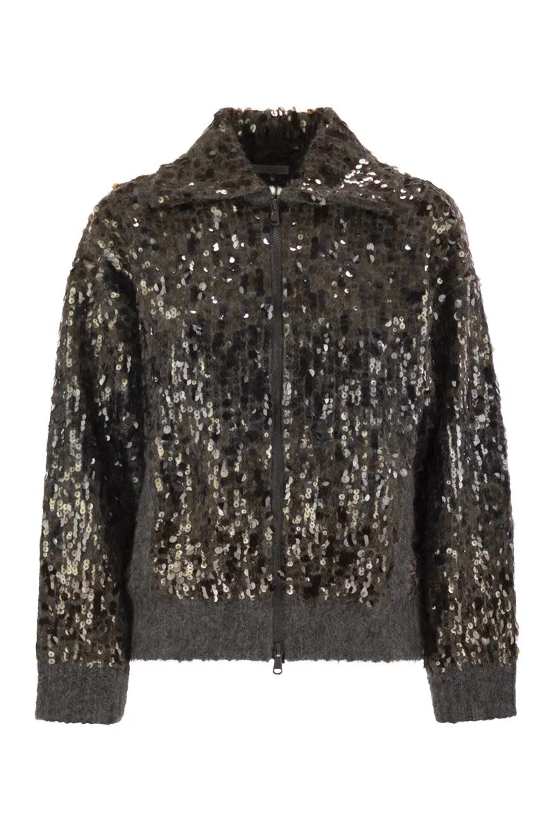 DAZZLING DéGRADé EMBROIDERY MOHAIR AND WOOL CARDIGAN sold by Lord & Taylor
