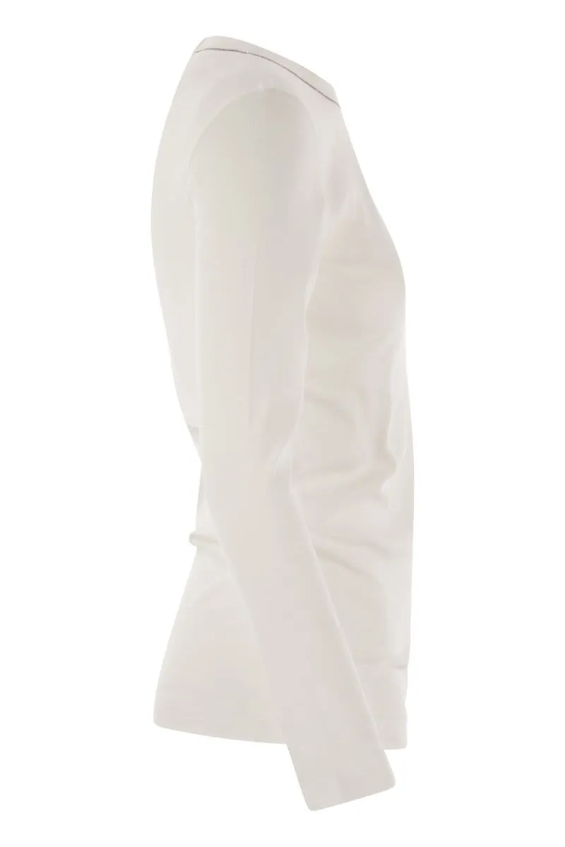 RIBBED STRETCH COTTON JERSEY T-SHIRT WITH JEWELLERY sold by Lord & Taylor product image thumbnail 3