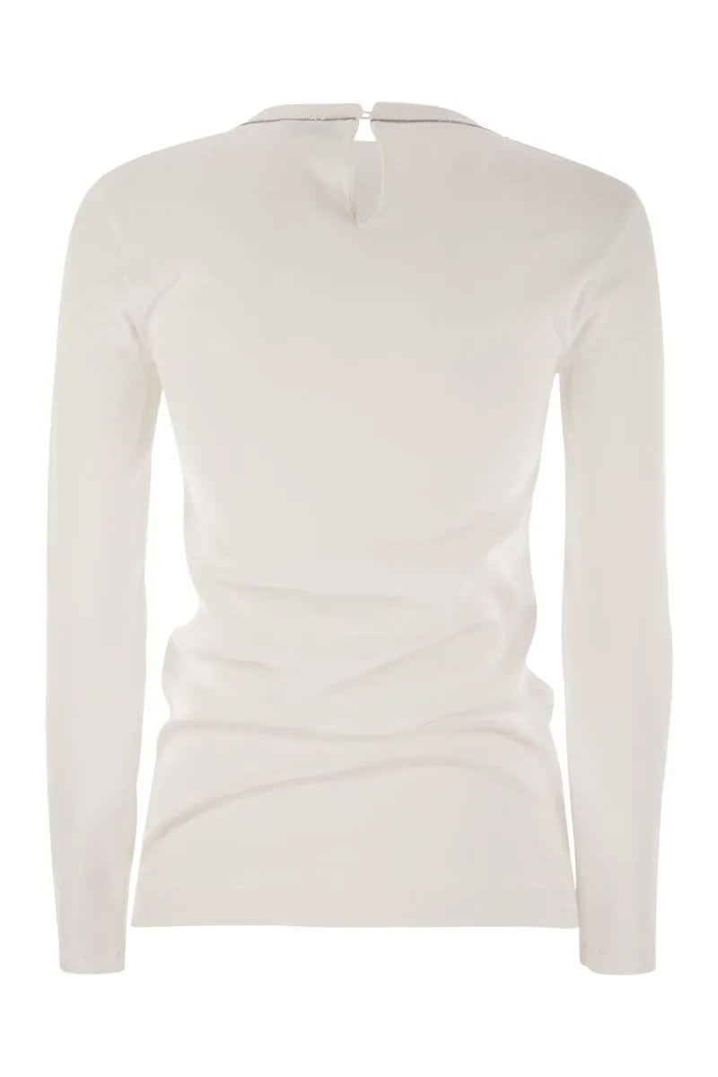 RIBBED STRETCH COTTON JERSEY T-SHIRT WITH JEWELLERY sold by Lord & Taylor product image thumbnail 2