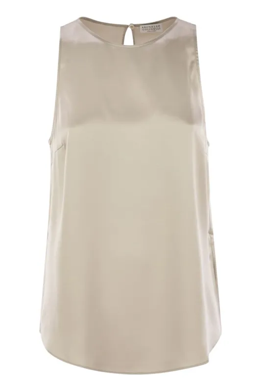 STRETCH SILK SATIN TOP WITH JEWELLERY sold by Lord & Taylor