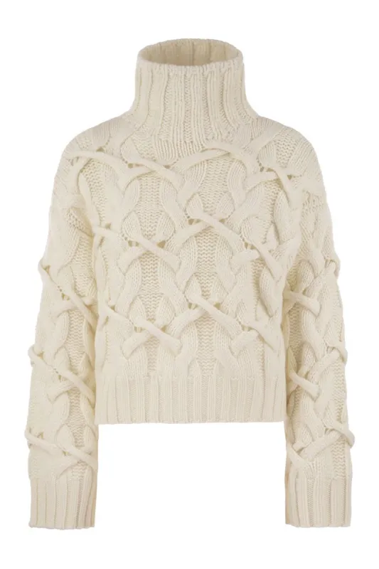 BRAIDED HIGH-NECKED CASHMERE SWEATER sold by Lord & Taylor