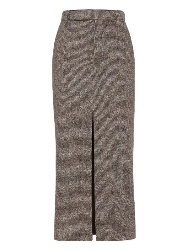 SARTORIAL PENCIL SKIRT IN DIAGONAL MéLANGE OF VIRGIN WOOL AND SILK WITH MONILINE sold by Lord & Taylor