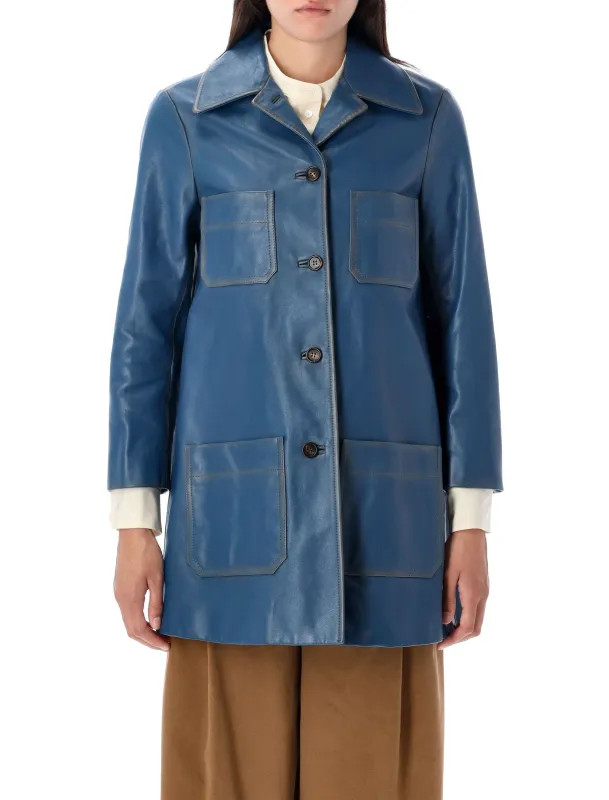 SINGLE-BREASTED LEATHER COAT sold by Lord & Taylor