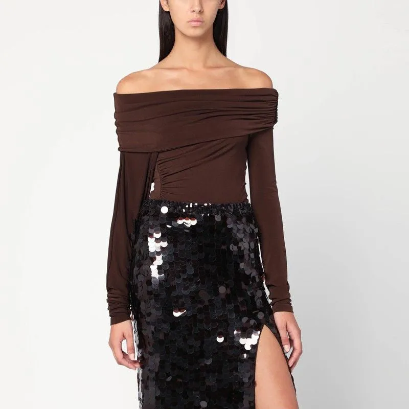 TOP WITH BARE SHOULDERS IN BROWN JERSEY sold by Lord & Taylor