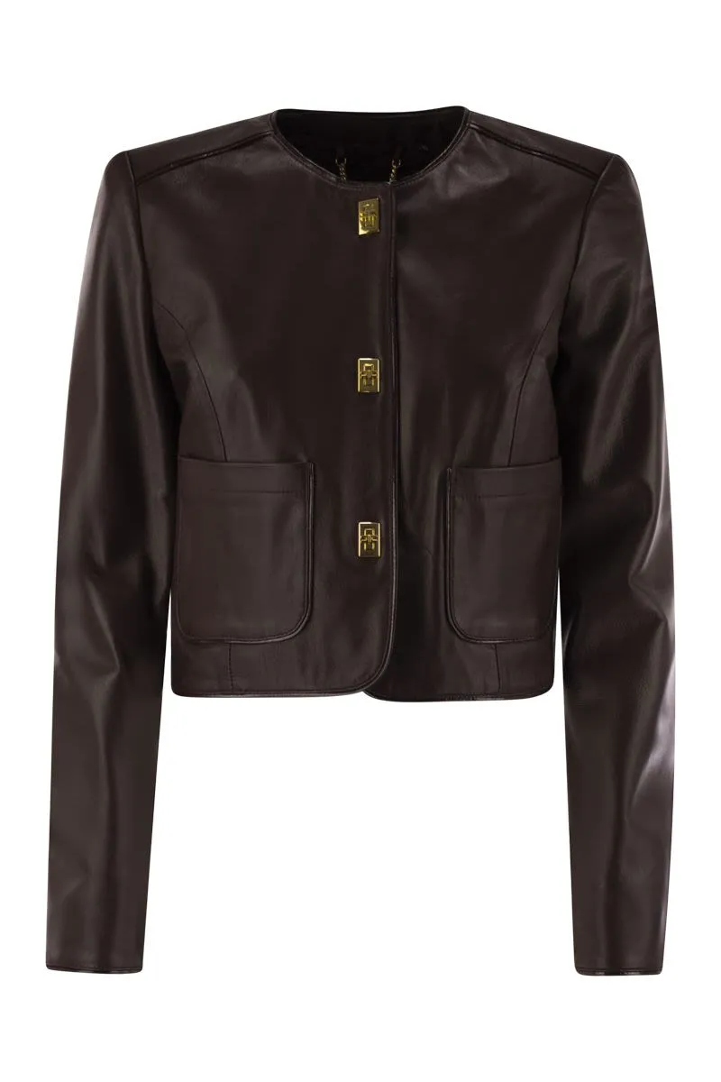 LEATHER JACKET WITH VINYL DETAILS sold by Lord & Taylor