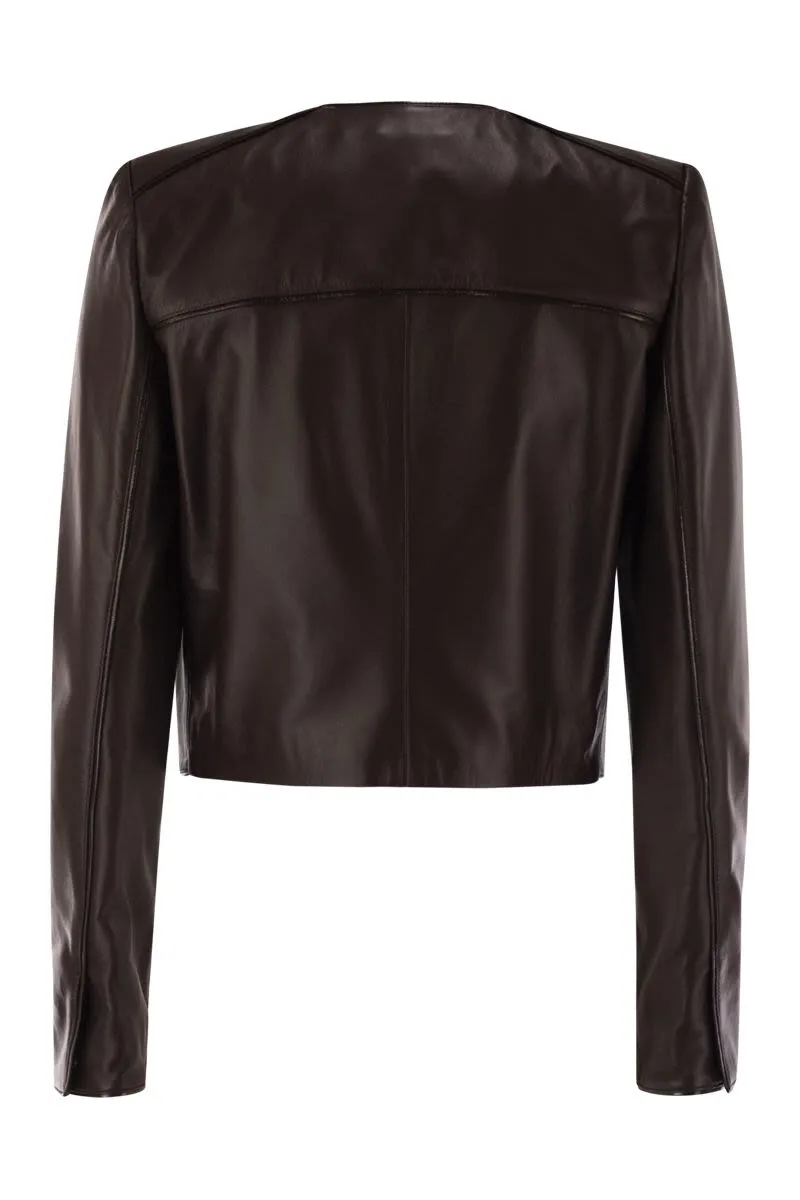 LEATHER JACKET WITH VINYL DETAILS sold by Lord & Taylor product image thumbnail 2