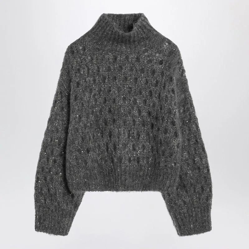 GREY OPENWORK TURTLENECK SWEATER sold by Lord & Taylor